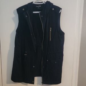 Womens Navy Blue Zenana Outfitters Utility Hooded Vest Jacket Full Zip Size XL